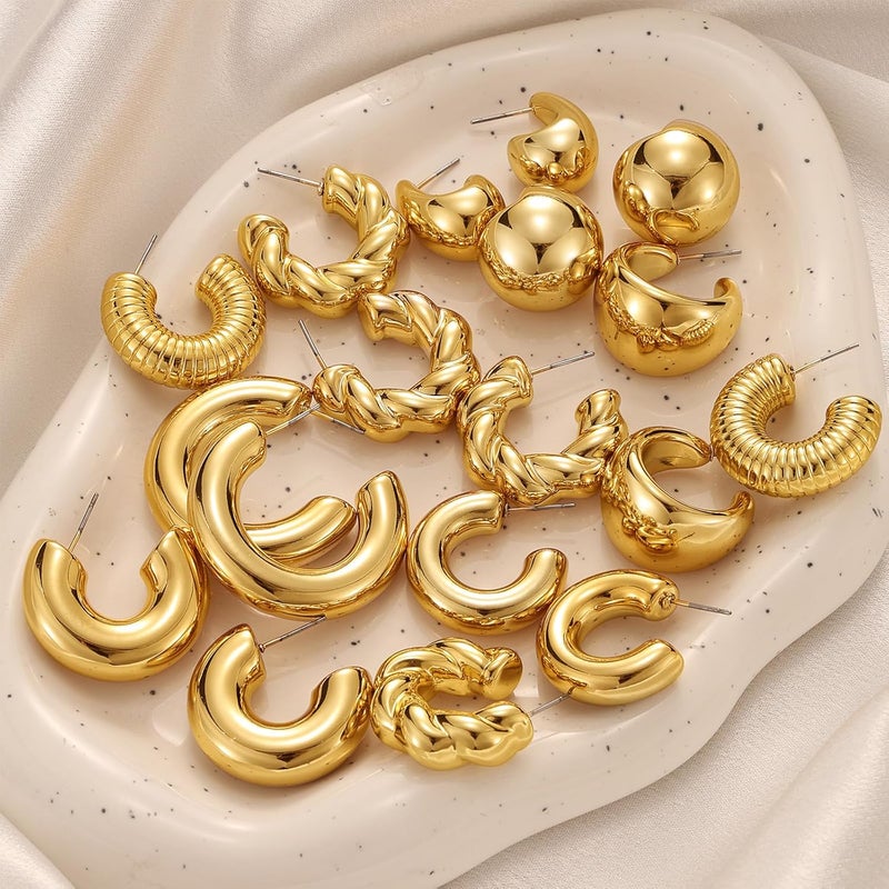 IFKM 24 Pairs Gold Hoop Earrings Set for Women Hypoallergenic Chunky Chain Twisted Open Hoops Dangle Earring Packs for Birthday Party Christmas Fashion Jewelry Gift - Image 4